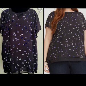 Torrid Grey & Purple Feather Chiffon Blouse 3X